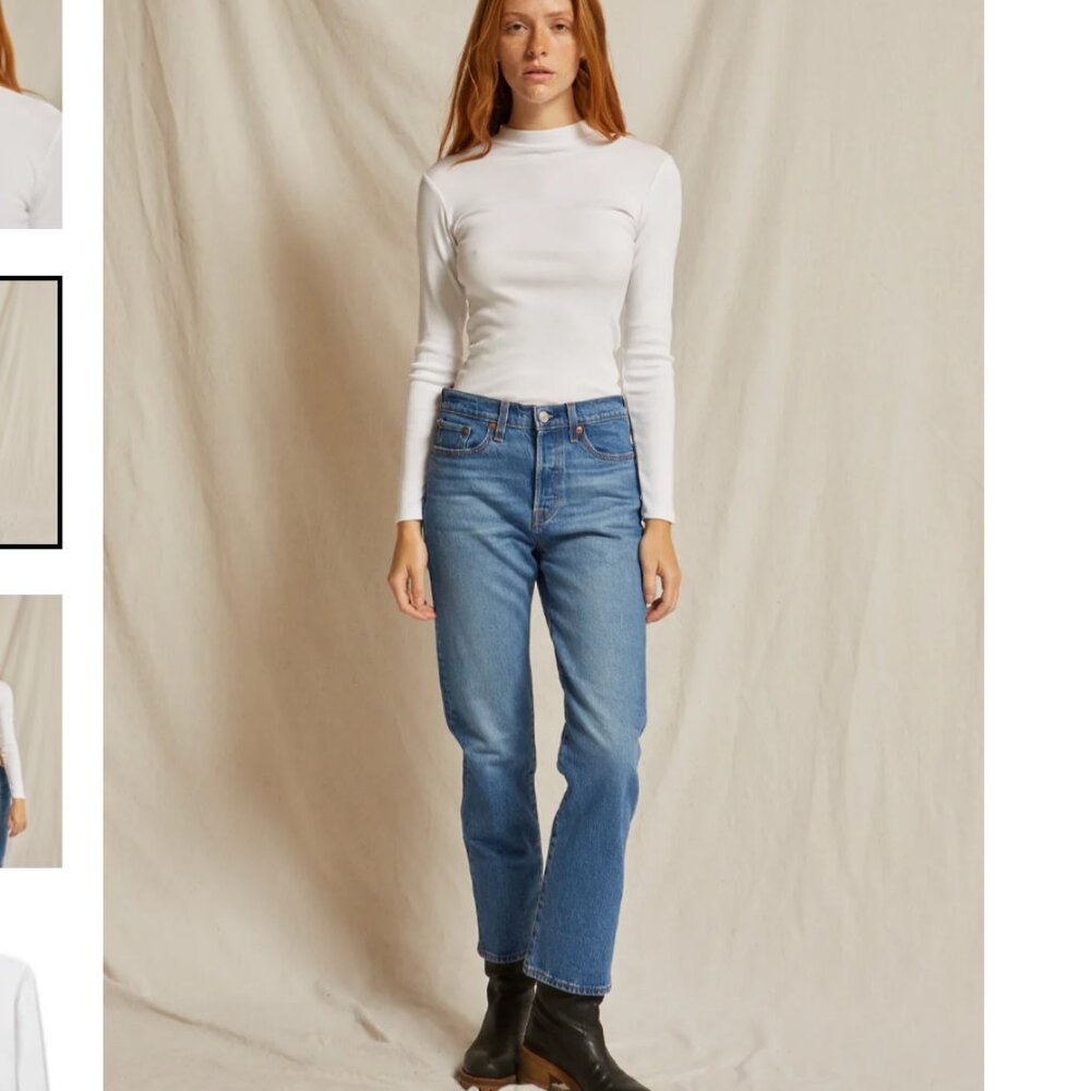 Perfect White Tee - Lauryn Mock Neck Rib Long Sleeve - Off-White - Medium